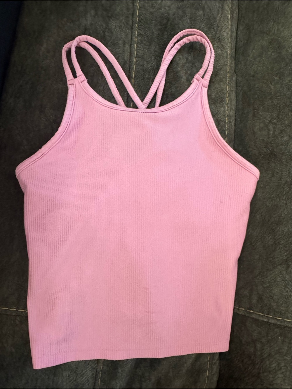 Girls Pink Ribbed Strappy Tank Top